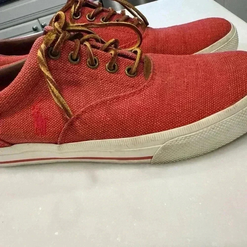 Polo Ralph Lauren burlap and suede sneakers washed red men’s size 9 - Picture 2 of 11
